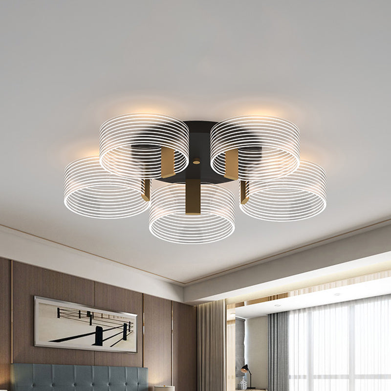 Black-Gold Round Semi Flush Simple 2/3/5 Lights Acrylic Ceiling Mount Light Fixture for Parlor 5 Black-Gold Clearhalo 'Ceiling Lights' 'Close To Ceiling Lights' 'Close to ceiling' 'Semi-flushmount' Lighting' 1709981