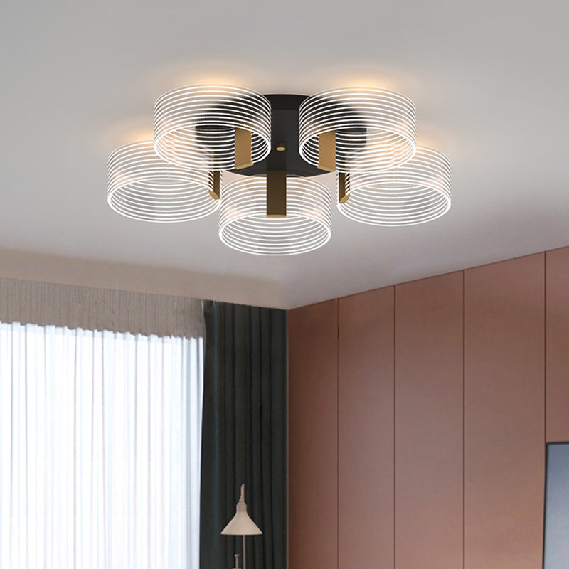 Black-Gold Round Semi Flush Simple 2/3/5 Lights Acrylic Ceiling Mount Light Fixture for Parlor Clearhalo 'Ceiling Lights' 'Close To Ceiling Lights' 'Close to ceiling' 'Semi-flushmount' Lighting' 1709982