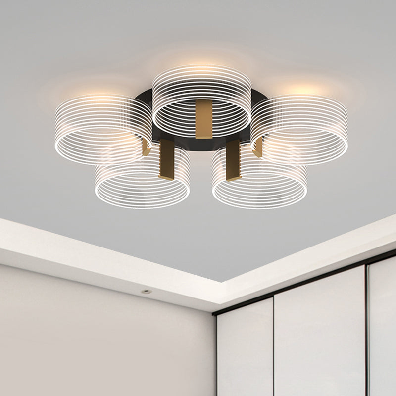 Black-Gold Round Semi Flush Simple 2/3/5 Lights Acrylic Ceiling Mount Light Fixture for Parlor Clearhalo 'Ceiling Lights' 'Close To Ceiling Lights' 'Close to ceiling' 'Semi-flushmount' Lighting' 1709983