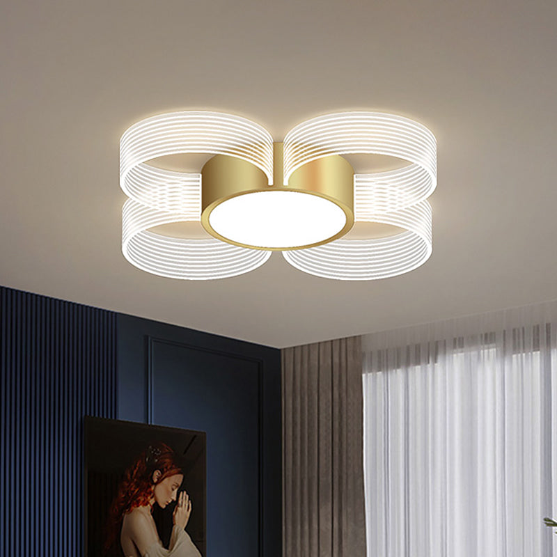 Modern Circle Ceiling Light Acrylic 3/4/5 Bulbs Drawing Room Flush Mount Lighting in Gold 4 Gold Clearhalo 'Ceiling Lights' 'Close To Ceiling Lights' 'Close to ceiling' 'Flush mount' Lighting' 1709990