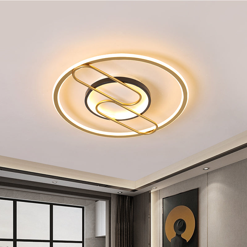 Simplicity Ring and Oval Semi Flush Metal Sleeping Room LED Ceiling Light in Gold, 16"/19.5" Wide Gold Clearhalo 'Ceiling Lights' 'Close To Ceiling Lights' 'Close to ceiling' 'Semi-flushmount' Lighting' 1710000