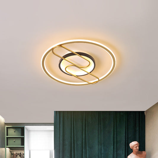 Simplicity Ring and Oval Semi Flush Metal Sleeping Room LED Ceiling Light in Gold, 16"/19.5" Wide Clearhalo 'Ceiling Lights' 'Close To Ceiling Lights' 'Close to ceiling' 'Semi-flushmount' Lighting' 1710001