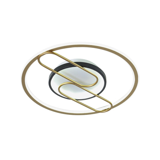 Simplicity Ring and Oval Semi Flush Metal Sleeping Room LED Ceiling Light in Gold, 16"/19.5" Wide Clearhalo 'Ceiling Lights' 'Close To Ceiling Lights' 'Close to ceiling' 'Semi-flushmount' Lighting' 1710002