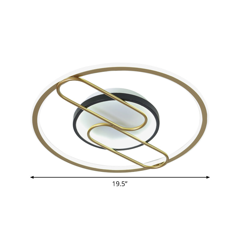 Simplicity Ring and Oval Semi Flush Metal Sleeping Room LED Ceiling Light in Gold, 16"/19.5" Wide Clearhalo 'Ceiling Lights' 'Close To Ceiling Lights' 'Close to ceiling' 'Semi-flushmount' Lighting' 1710004