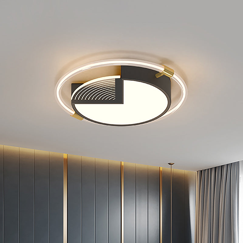 Black Circle Ceiling Mounted Light Contemporary LED Metallic Flush Lamp for Sleeping Room, 16"/19.5" W Clearhalo 'Ceiling Lights' 'Close To Ceiling Lights' 'Close to ceiling' 'Flush mount' Lighting' 1710006