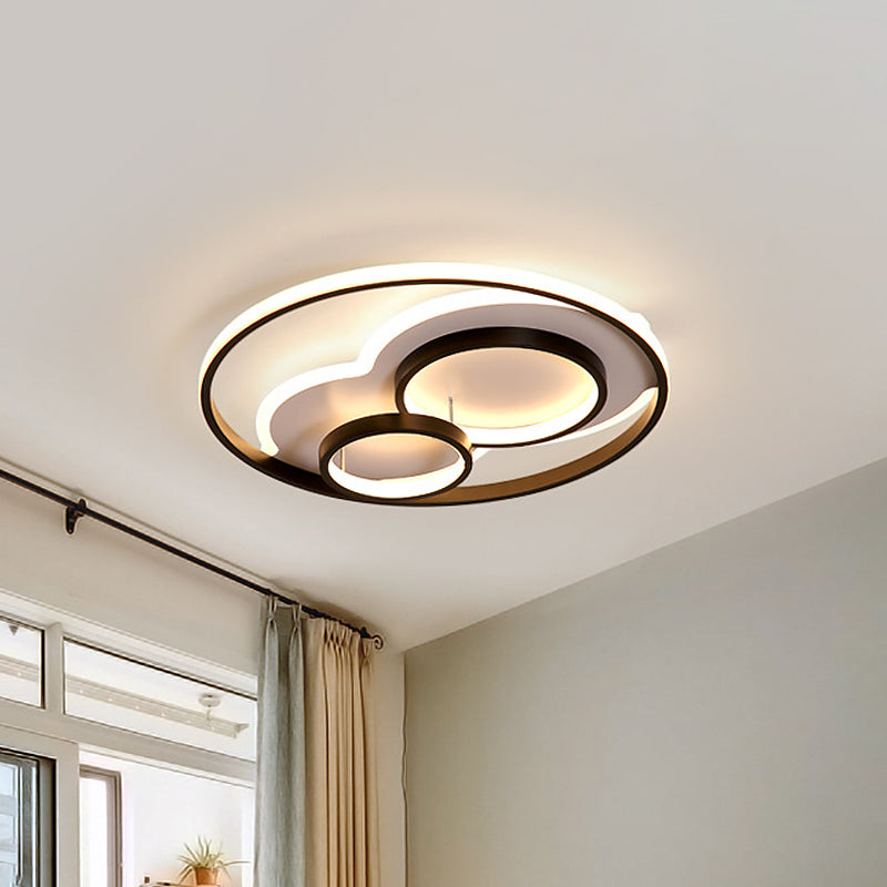 16"/19.5"/23.5" W LED Bedroom Flushmount Modern Black-White Ceiling Mounted Fixture with Round Metallic Shade Black-White Clearhalo 'Ceiling Lights' 'Close To Ceiling Lights' 'Close to ceiling' 'Flush mount' Lighting' 1710016