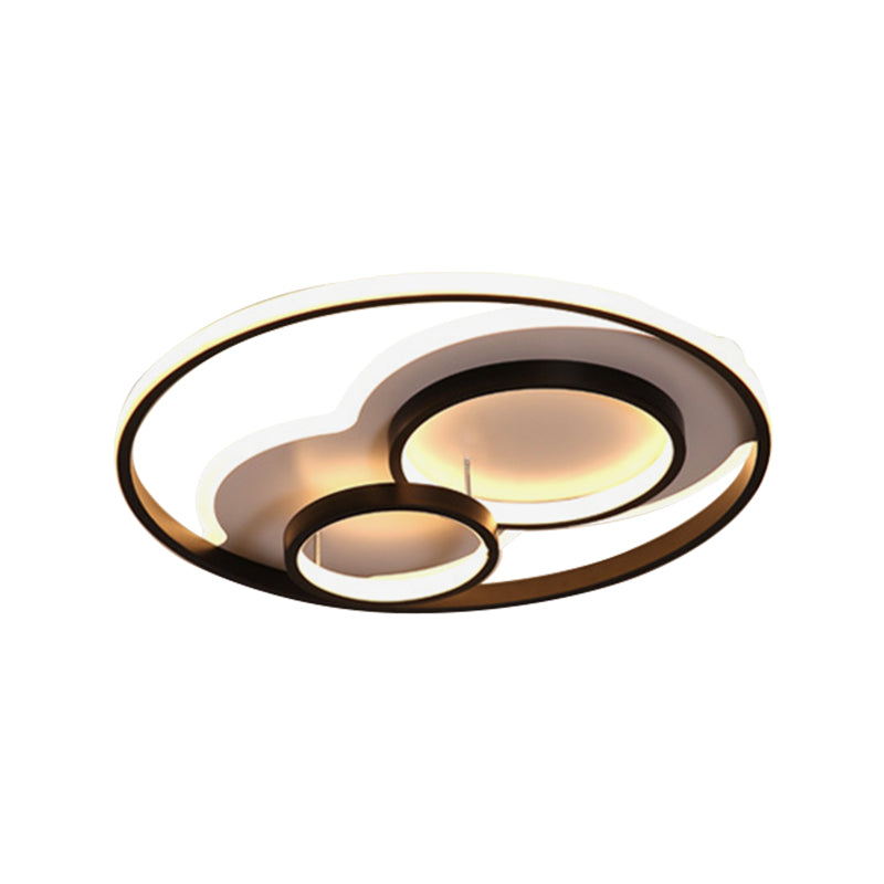 16"/19.5"/23.5" W LED Bedroom Flushmount Modern Black-White Ceiling Mounted Fixture with Round Metallic Shade Clearhalo 'Ceiling Lights' 'Close To Ceiling Lights' 'Close to ceiling' 'Flush mount' Lighting' 1710017