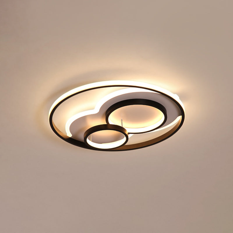 16"/19.5"/23.5" W LED Bedroom Flushmount Modern Black-White Ceiling Mounted Fixture with Round Metallic Shade Clearhalo 'Ceiling Lights' 'Close To Ceiling Lights' 'Close to ceiling' 'Flush mount' Lighting' 1710018