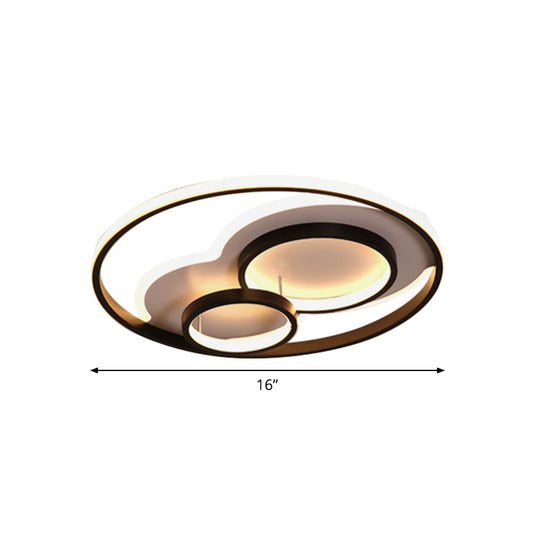 16"/19.5"/23.5" W LED Bedroom Flushmount Modern Black-White Ceiling Mounted Fixture with Round Metallic Shade Clearhalo 'Ceiling Lights' 'Close To Ceiling Lights' 'Close to ceiling' 'Flush mount' Lighting' 1710019