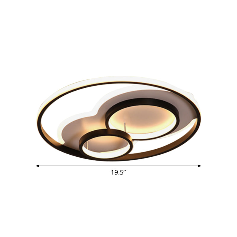 16"/19.5"/23.5" W LED Bedroom Flushmount Modern Black-White Ceiling Mounted Fixture with Round Metallic Shade Clearhalo 'Ceiling Lights' 'Close To Ceiling Lights' 'Close to ceiling' 'Flush mount' Lighting' 1710020