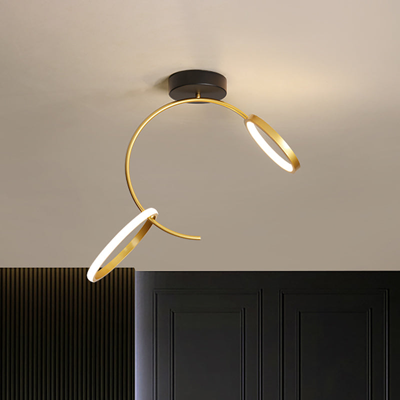 Metallic Hoop Semi Flush Lamp Simple 18"/21.5" Width LED Close to Ceiling Lighting in Gold, Warm/White Light Gold Clearhalo 'Ceiling Lights' 'Close To Ceiling Lights' 'Close to ceiling' 'Semi-flushmount' Lighting' 1710028