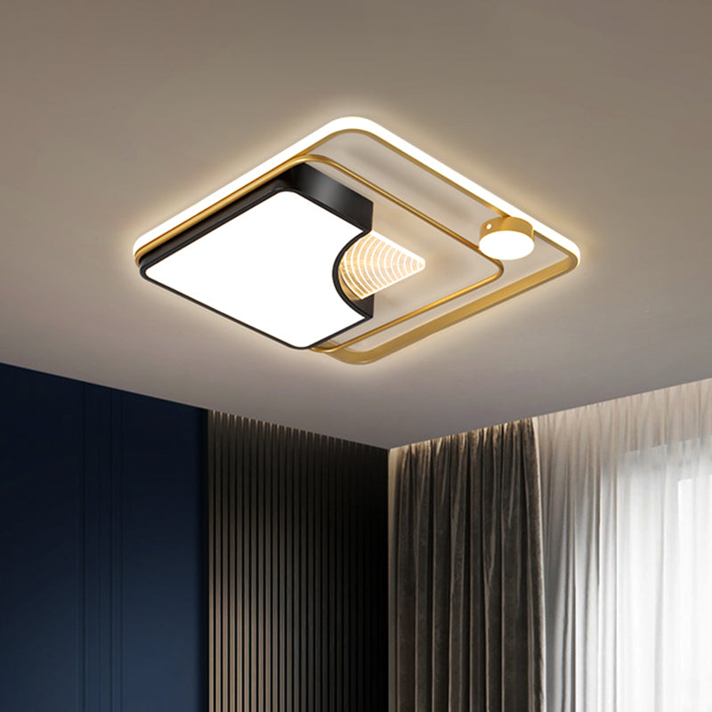 16"/19.5" W Metal Square Ceiling Fixture Minimalism Black and Gold Flush LED Mount Light Black-Gold Clearhalo 'Ceiling Lights' 'Close To Ceiling Lights' 'Close to ceiling' 'Flush mount' Lighting' 1710033