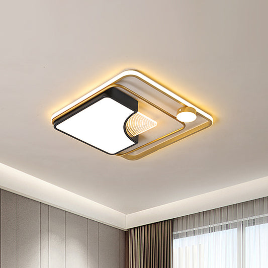 16"/19.5" W Metal Square Ceiling Fixture Minimalism Black and Gold Flush LED Mount Light Clearhalo 'Ceiling Lights' 'Close To Ceiling Lights' 'Close to ceiling' 'Flush mount' Lighting' 1710034