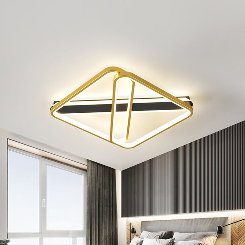 Modernist LED Semi-Flush Mount Gold Squared Ceiling Fixture with Metallic Shade in Warm/White Light Gold Clearhalo 'Ceiling Lights' 'Close To Ceiling Lights' 'Close to ceiling' 'Semi-flushmount' Lighting' 1710038