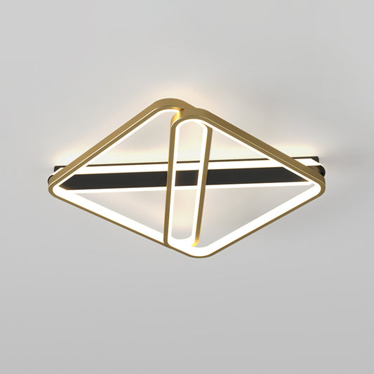 Modernist LED Semi-Flush Mount Gold Squared Ceiling Fixture with Metallic Shade in Warm/White Light Clearhalo 'Ceiling Lights' 'Close To Ceiling Lights' 'Close to ceiling' 'Semi-flushmount' Lighting' 1710040