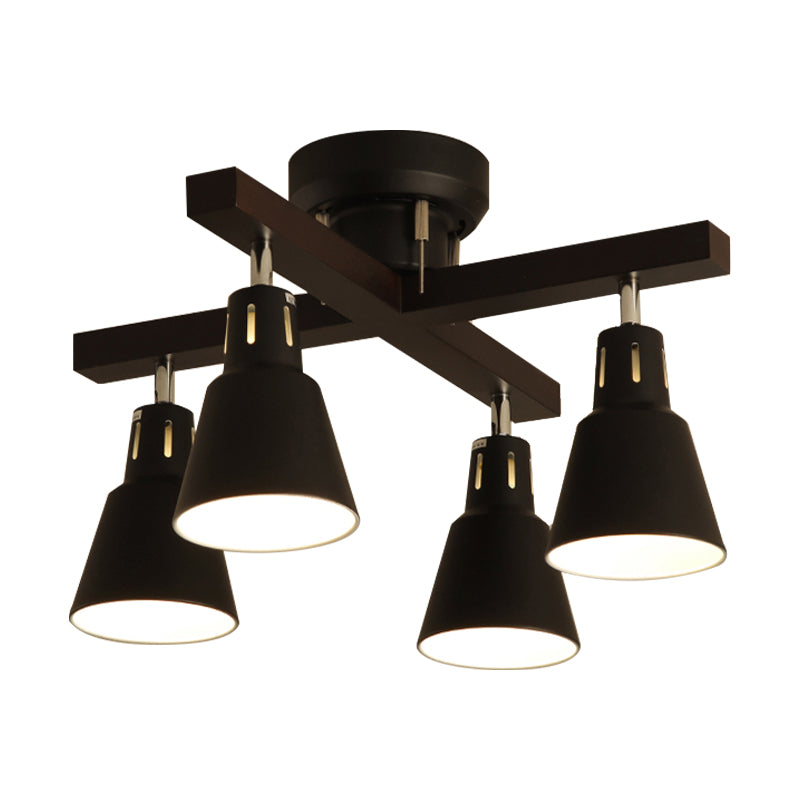 Monochrome Bucket Shade Semi Flush Ceiling Light 4 Lights Modern Metallic Ceiling Lamp for Bedroom Clearhalo 'Ceiling Lights' 'Close To Ceiling Lights' 'Close to ceiling' 'Semi-flushmount' Lighting' 171005