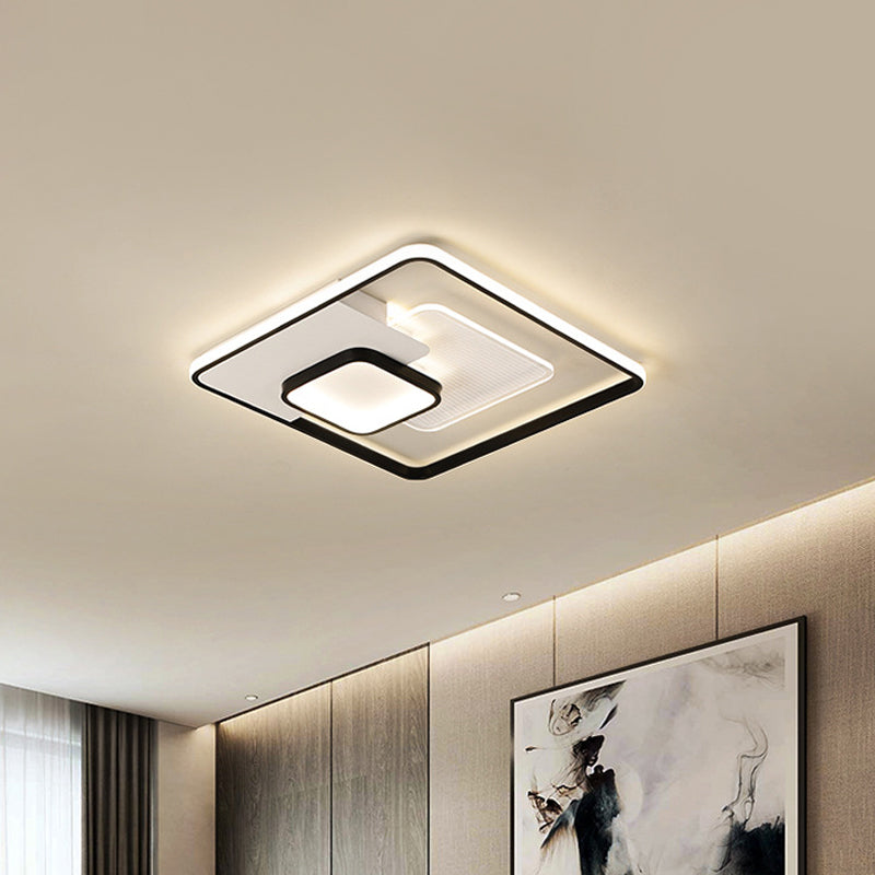 Squared Flush Mount Lighting Modernist Acrylic LED Bedroom Ceiling Flush in Black, 16.5"/20.5" Width Clearhalo 'Ceiling Lights' 'Close To Ceiling Lights' 'Close to ceiling' 'Flush mount' Lighting' 1710070