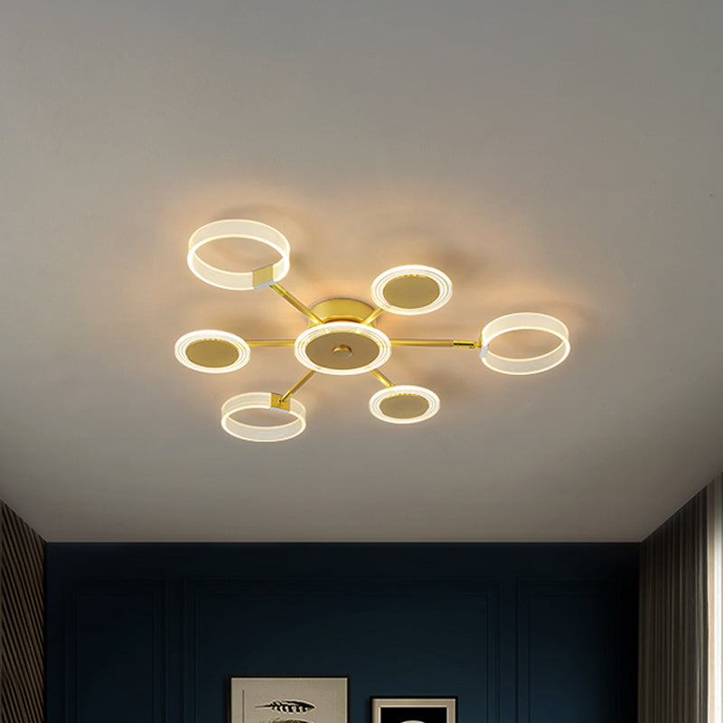 31.5"/39" W Modern Circle Semi Flush Acrylic 7/9 Heads Living Room LED Ceiling Mounted Fixture in Gold, Warm/White Light Clearhalo 'Ceiling Lights' 'Close To Ceiling Lights' 'Close to ceiling' 'Semi-flushmount' Lighting' 1710075