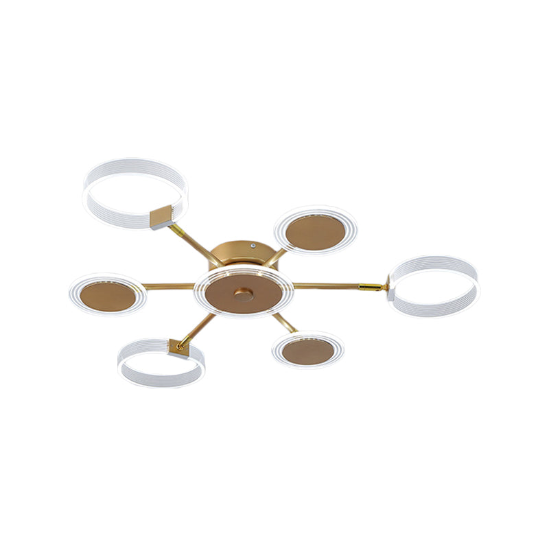 31.5"/39" W Modern Circle Semi Flush Acrylic 7/9 Heads Living Room LED Ceiling Mounted Fixture in Gold, Warm/White Light Clearhalo 'Ceiling Lights' 'Close To Ceiling Lights' 'Close to ceiling' 'Semi-flushmount' Lighting' 1710076