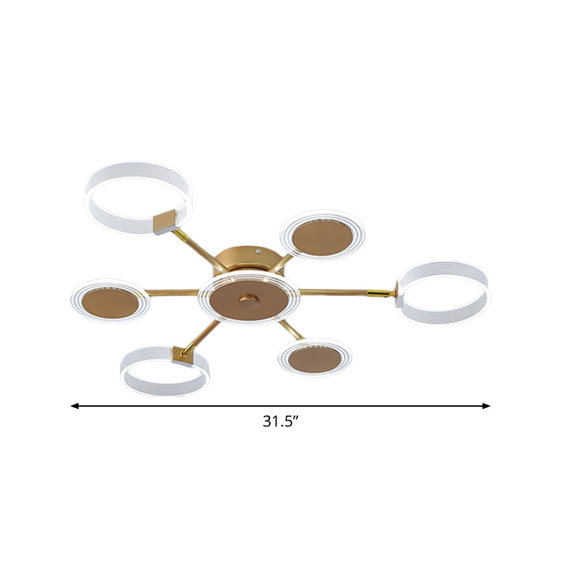 31.5"/39" W Modern Circle Semi Flush Acrylic 7/9 Heads Living Room LED Ceiling Mounted Fixture in Gold, Warm/White Light Clearhalo 'Ceiling Lights' 'Close To Ceiling Lights' 'Close to ceiling' 'Semi-flushmount' Lighting' 1710077