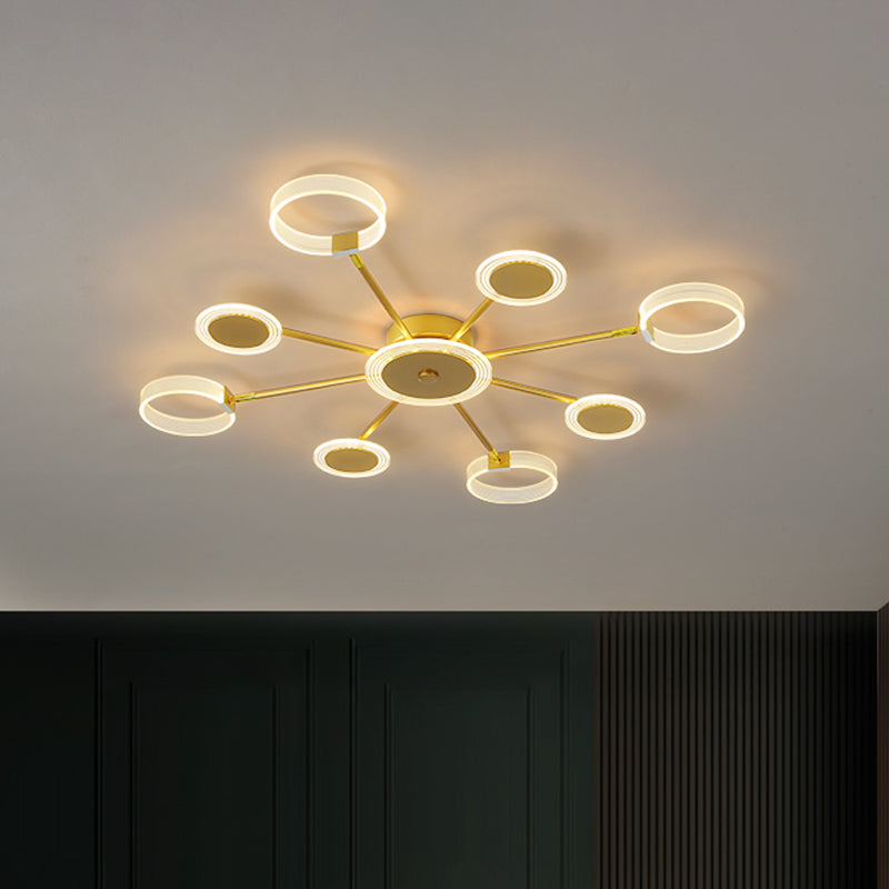 31.5"/39" W Modern Circle Semi Flush Acrylic 7/9 Heads Living Room LED Ceiling Mounted Fixture in Gold, Warm/White Light Clearhalo 'Ceiling Lights' 'Close To Ceiling Lights' 'Close to ceiling' 'Semi-flushmount' Lighting' 1710079