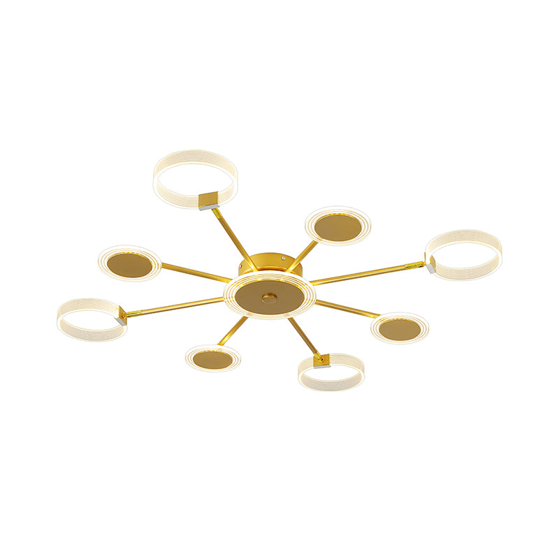 31.5"/39" W Modern Circle Semi Flush Acrylic 7/9 Heads Living Room LED Ceiling Mounted Fixture in Gold, Warm/White Light Clearhalo 'Ceiling Lights' 'Close To Ceiling Lights' 'Close to ceiling' 'Semi-flushmount' Lighting' 1710081