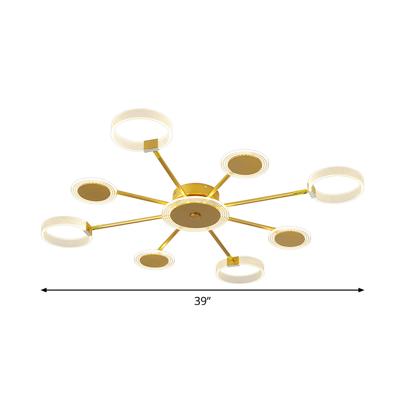 31.5"/39" W Modern Circle Semi Flush Acrylic 7/9 Heads Living Room LED Ceiling Mounted Fixture in Gold, Warm/White Light Clearhalo 'Ceiling Lights' 'Close To Ceiling Lights' 'Close to ceiling' 'Semi-flushmount' Lighting' 1710082