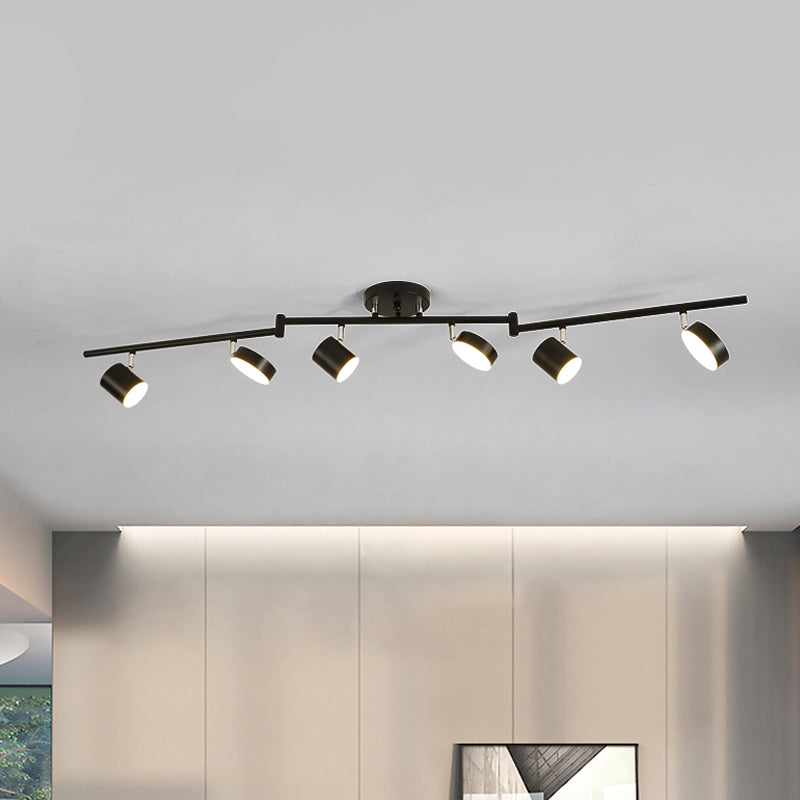 Metal Drum Semi Mount Lighting Modern Style 6 Lights LED Ceiling Fixture in Black with Linear Design Clearhalo 'Ceiling Lights' 'Close To Ceiling Lights' 'Close to ceiling' 'Semi-flushmount' Lighting' 1710084