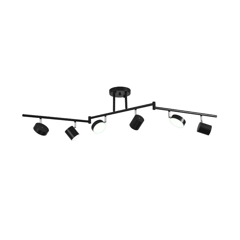 Metal Drum Semi Mount Lighting Modern Style 6 Lights LED Ceiling Fixture in Black with Linear Design Clearhalo 'Ceiling Lights' 'Close To Ceiling Lights' 'Close to ceiling' 'Semi-flushmount' Lighting' 1710085