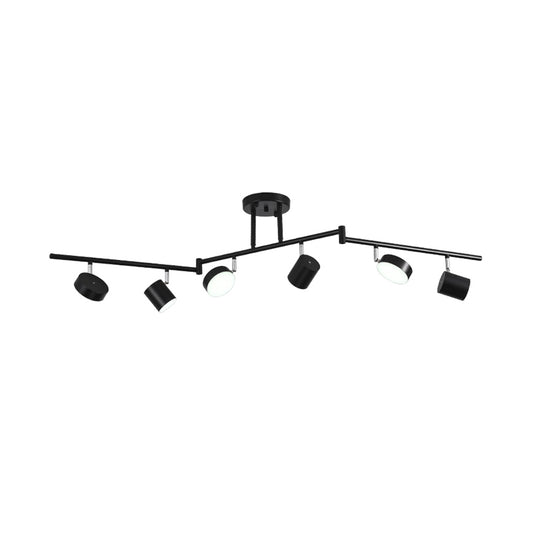 Metal Drum Semi Mount Lighting Modern Style 6 Lights LED Ceiling Fixture in Black with Linear Design Clearhalo 'Ceiling Lights' 'Close To Ceiling Lights' 'Close to ceiling' 'Semi-flushmount' Lighting' 1710085
