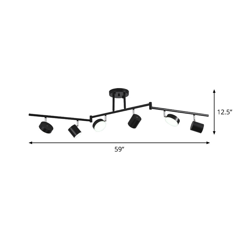 Metal Drum Semi Mount Lighting Modern Style 6 Lights LED Ceiling Fixture in Black with Linear Design Clearhalo 'Ceiling Lights' 'Close To Ceiling Lights' 'Close to ceiling' 'Semi-flushmount' Lighting' 1710086