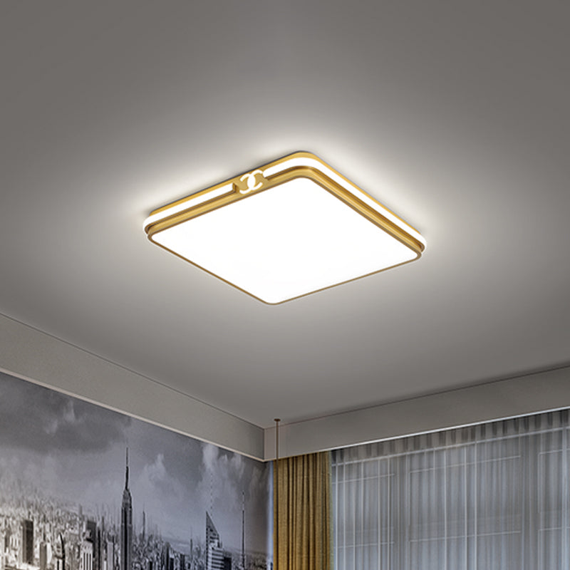 16.5"/20.5" W LED Bedroom Ceiling Light Fixture Simple Black/Gold Flush Mount Lighting with Square Acrylic Shade in Warm/White Light Gold Clearhalo 'Ceiling Lights' 'Close To Ceiling Lights' 'Close to ceiling' 'Flush mount' Lighting' 1710096