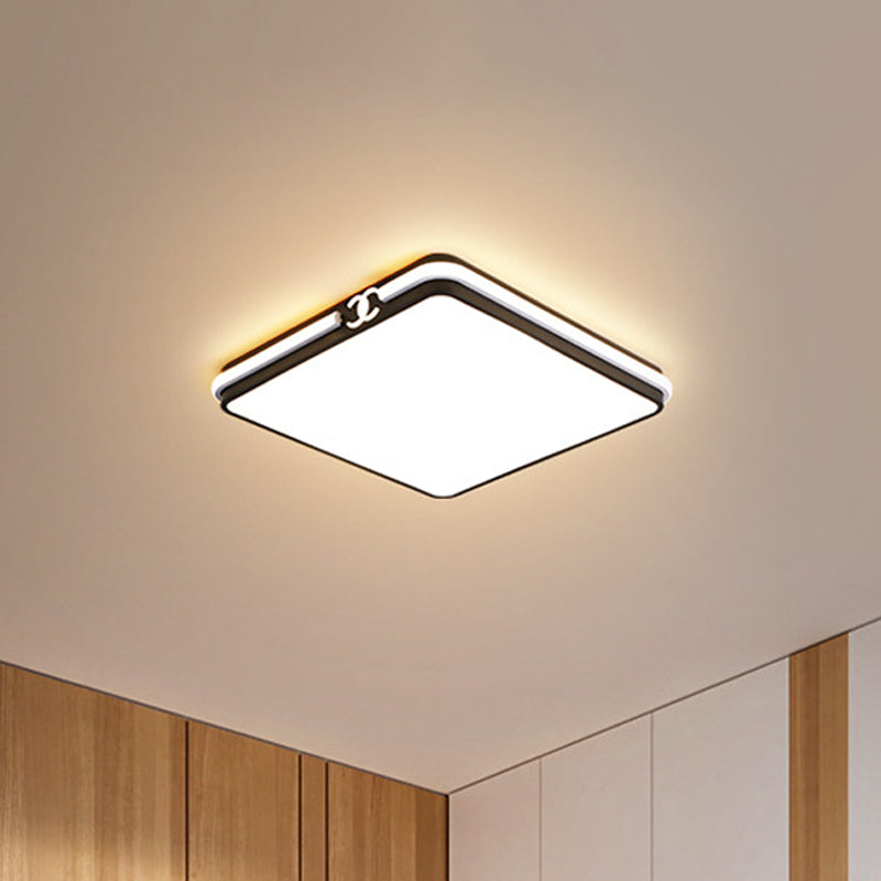 16.5"/20.5" W LED Bedroom Ceiling Light Fixture Simple Black/Gold Flush Mount Lighting with Square Acrylic Shade in Warm/White Light Black Clearhalo 'Ceiling Lights' 'Close To Ceiling Lights' 'Close to ceiling' 'Flush mount' Lighting' 1710101