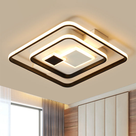 Square Metal Ceiling Flush Mount Nordic LED Black Flushmount Lighting for Bedroom, 16.5"/20.5" W Black Clearhalo 'Ceiling Lights' 'Close To Ceiling Lights' 'Close to ceiling' 'Flush mount' Lighting' 1710147