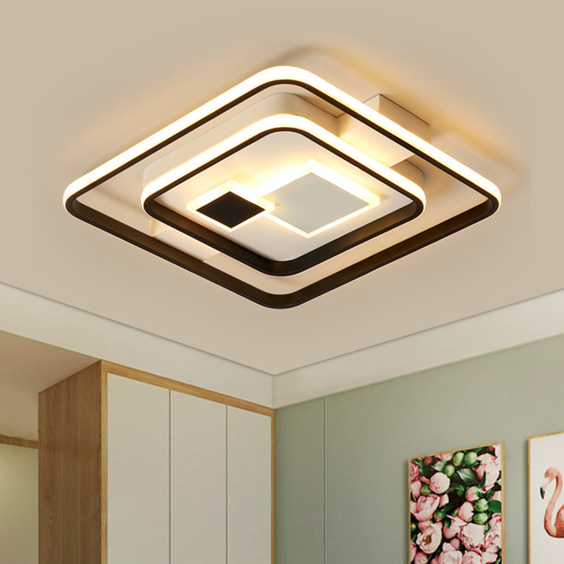 Square Metal Ceiling Flush Mount Nordic LED Black Flushmount Lighting for Bedroom, 16.5"/20.5" W Clearhalo 'Ceiling Lights' 'Close To Ceiling Lights' 'Close to ceiling' 'Flush mount' Lighting' 1710148