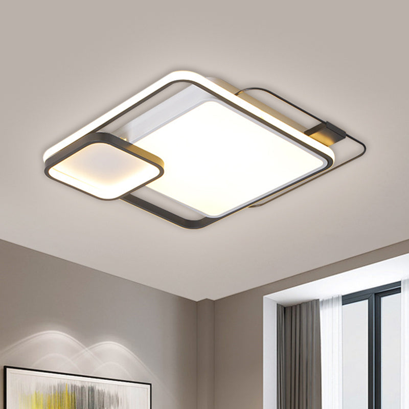 Contemporary Square Flush Light Fixture Metallic LED Bedroom Flush Mount Lamp in Black Clearhalo 'Ceiling Lights' 'Close To Ceiling Lights' 'Close to ceiling' 'Flush mount' Lighting' 1710163