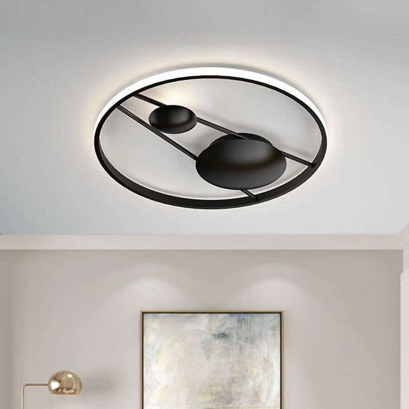 Geometric Bedroom Ceiling Light Fixture Nordic 16"/19.5" W LED Modernist Flush Mount Lamp in Black/White Black Clearhalo 'Ceiling Lights' 'Close To Ceiling Lights' 'Close to ceiling' 'Flush mount' Lighting' 1710189