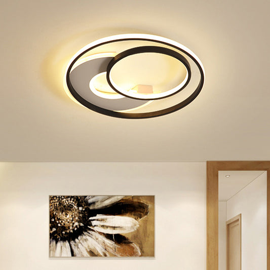 Metal Circular Flush Mount Contemporary 16"/19.5" Wide LED Flush Light Fixture in Black, Warm/White Light Black Clearhalo 'Ceiling Lights' 'Close To Ceiling Lights' 'Close to ceiling' 'Flush mount' Lighting' 1710198