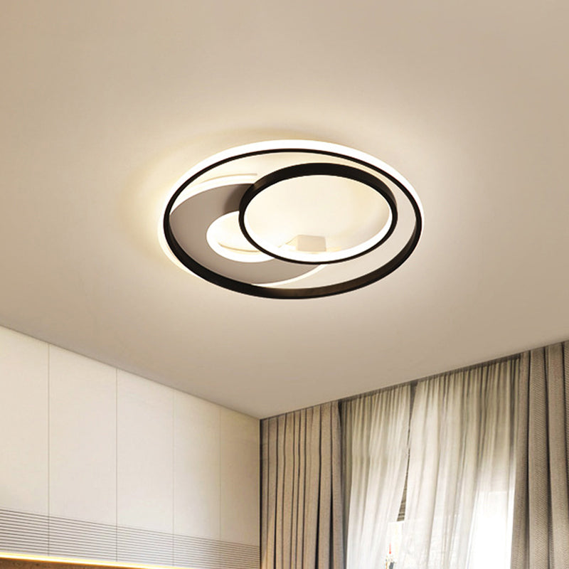 Metal Circular Flush Mount Contemporary 16"/19.5" Wide LED Flush Light Fixture in Black, Warm/White Light Clearhalo 'Ceiling Lights' 'Close To Ceiling Lights' 'Close to ceiling' 'Flush mount' Lighting' 1710199