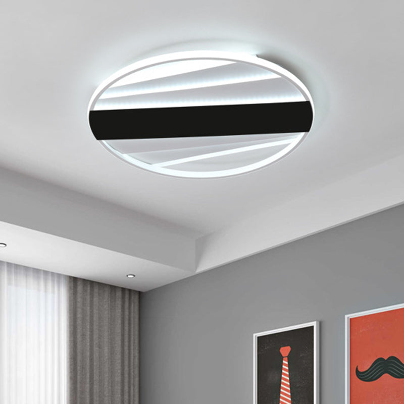 Metallic Geometry Flush Light Fixture Minimalism Black/White LED Flush Mount Lighting in Warm/White Light, 16"/19.5" W Black Clearhalo 'Ceiling Lights' 'Close To Ceiling Lights' 'Close to ceiling' 'Flush mount' Lighting' 1710203