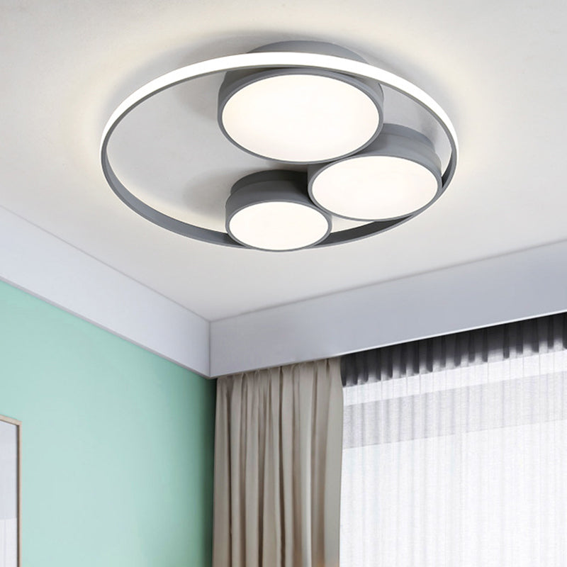 Grey/White Round Flush Mount Lamp Nordic LED Acrylic Flush Ceiling Light for Bedroom, 18"/21.5"/31" Width Grey Clearhalo 'Ceiling Lights' 'Close To Ceiling Lights' 'Close to ceiling' 'Flush mount' Lighting' 1710212