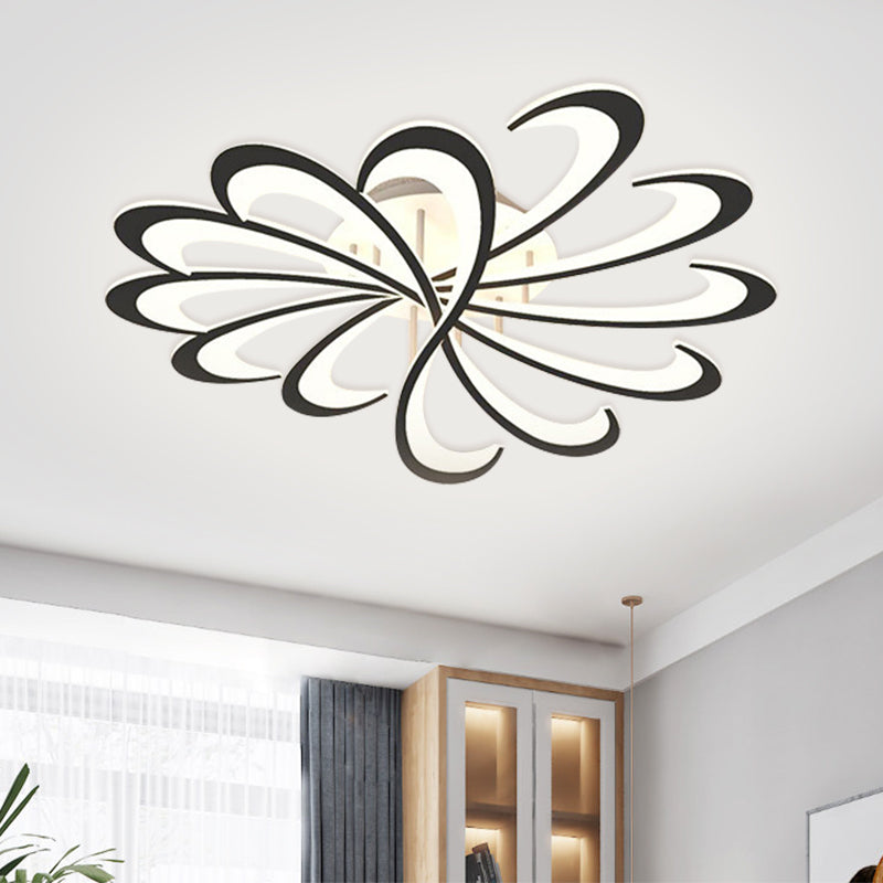 Metallic Floral Flush Mount Light Modern Black/White LED Ceiling Mounted Fixture in Warm/White Light, 31.5"/39" W Black 39" Clearhalo 'Ceiling Lights' 'Close To Ceiling Lights' 'Close to ceiling' 'Flush mount' Lighting' 1710227