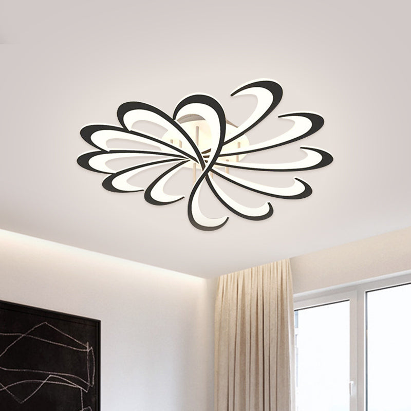 Metallic Floral Flush Mount Light Modern Black/White LED Ceiling Mounted Fixture in Warm/White Light, 31.5"/39" W Clearhalo 'Ceiling Lights' 'Close To Ceiling Lights' 'Close to ceiling' 'Flush mount' Lighting' 1710228