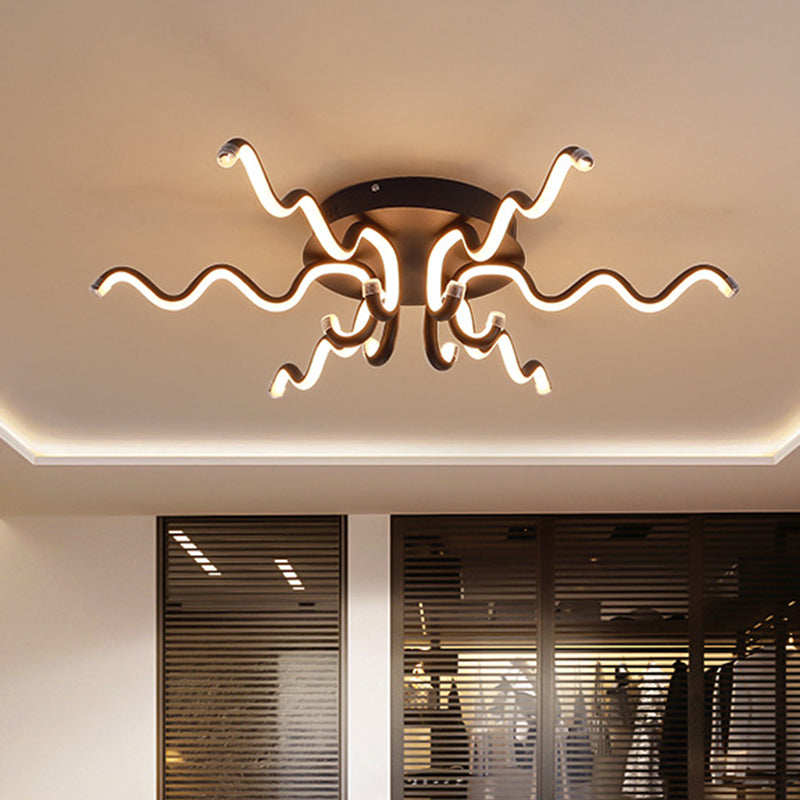 Snake-Like Semi Flush Mount Nordic LED Black Flush Ceiling Light in Warm/White Light for Bedroom Black Clearhalo 'Ceiling Lights' 'Close To Ceiling Lights' 'Close to ceiling' 'Semi-flushmount' Lighting' 1710244