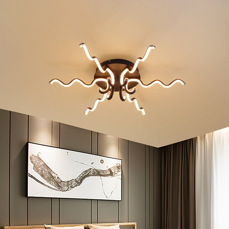 Snake-Like Semi Flush Mount Nordic LED Black Flush Ceiling Light in Warm/White Light for Bedroom Clearhalo 'Ceiling Lights' 'Close To Ceiling Lights' 'Close to ceiling' 'Semi-flushmount' Lighting' 1710245