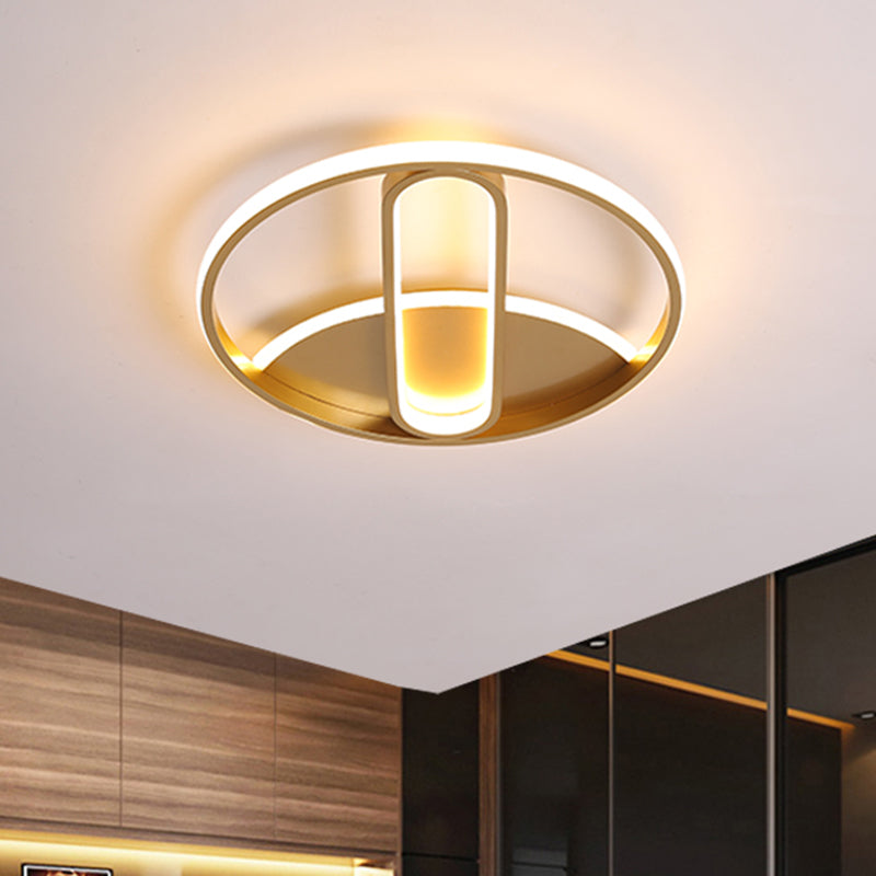 Metallic Circle Flush Ceiling Light Modern LED Flush Mount Lighting in Gold with Inner Oval Design, 16"/19.5" W Gold Clearhalo 'Ceiling Lights' 'Close To Ceiling Lights' 'Close to ceiling' 'Flush mount' Lighting' 1710263