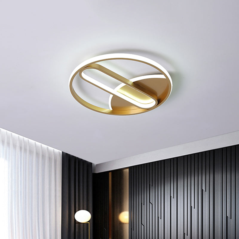 Metallic Circle Flush Ceiling Light Modern LED Flush Mount Lighting in Gold with Inner Oval Design, 16"/19.5" W Clearhalo 'Ceiling Lights' 'Close To Ceiling Lights' 'Close to ceiling' 'Flush mount' Lighting' 1710264