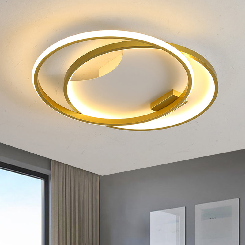 Modernism Dual Ring Flush Mount Fixture Metal LED Bedroom Close to Ceiling Light in Gold Gold Clearhalo 'Ceiling Lights' 'Close To Ceiling Lights' 'Close to ceiling' 'Flush mount' Lighting' 1710281