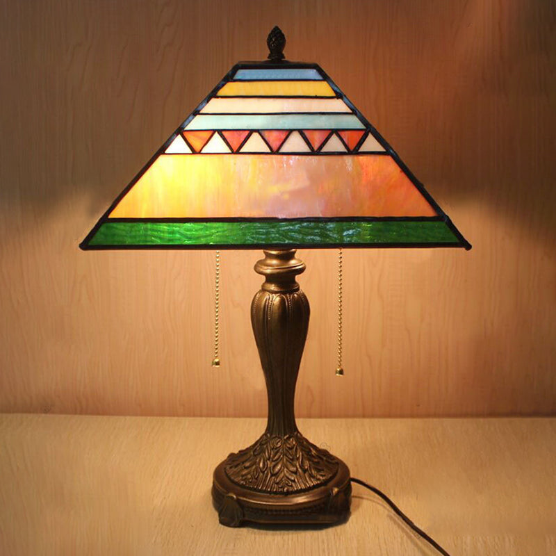 Mission Table Lamp with Pyramid Shade Stained Glass 1 Light Decorative Table Light for Bedside Bronze Clearhalo 'Lamps' 'Table Lamps' Lighting' 171030