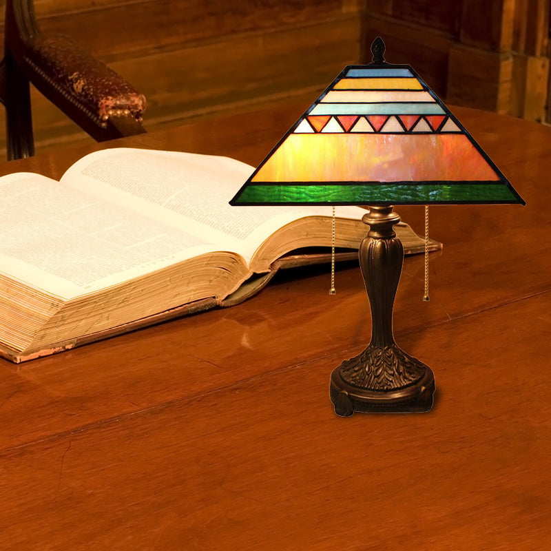 Mission Table Lamp with Pyramid Shade Stained Glass 1 Light Decorative Table Light for Bedside Clearhalo 'Lamps' 'Table Lamps' Lighting' 171031